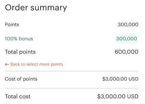 Image showing a purchase of 300,000 IHG Points.