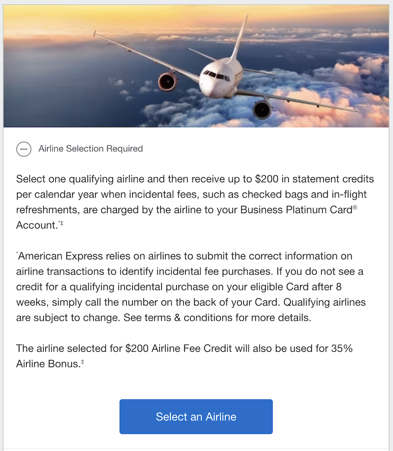 a screenshot of an airline credit card