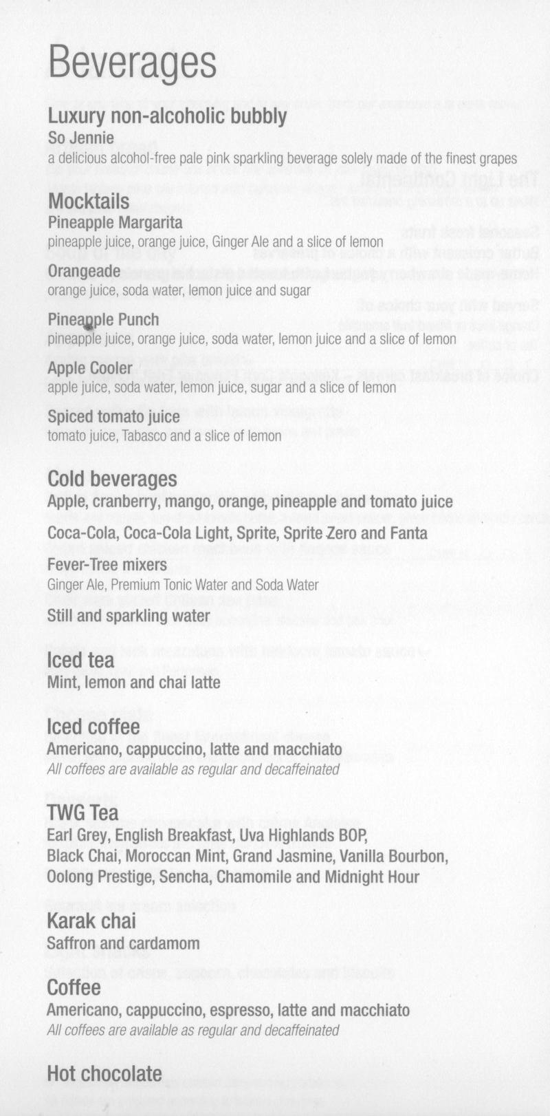 a menu of drinks with black text