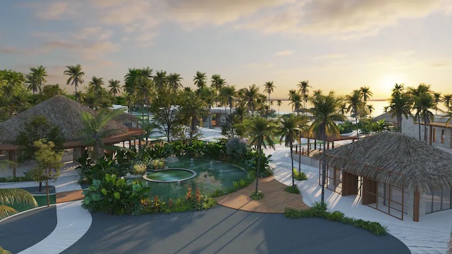 a resort with palm trees and a pool