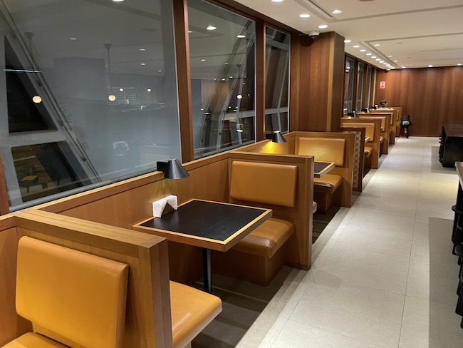 a row of booth seats in a restaurant