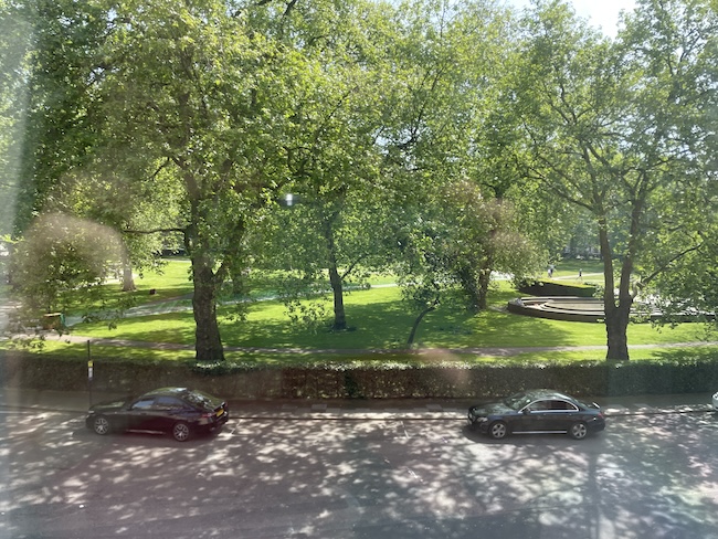 a view of a park from a window