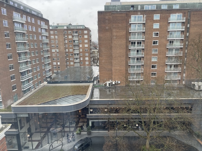 a view of a building from a window