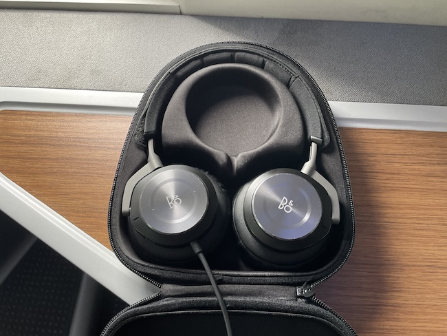 a black headphones in a case