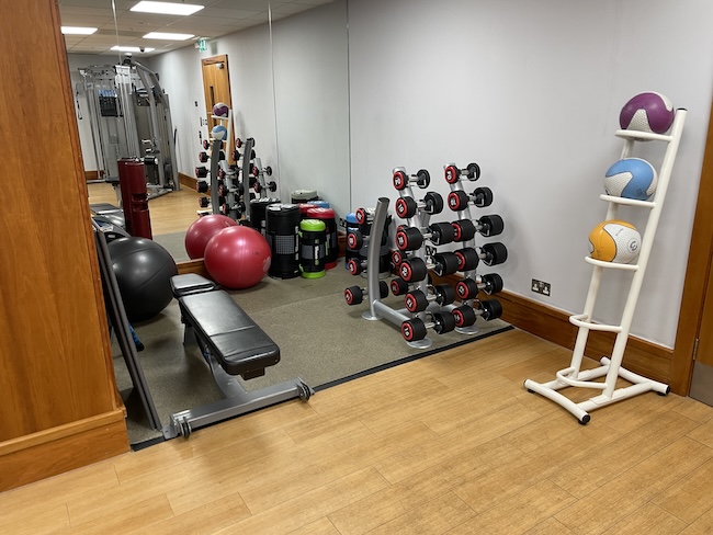 a room with gym equipment