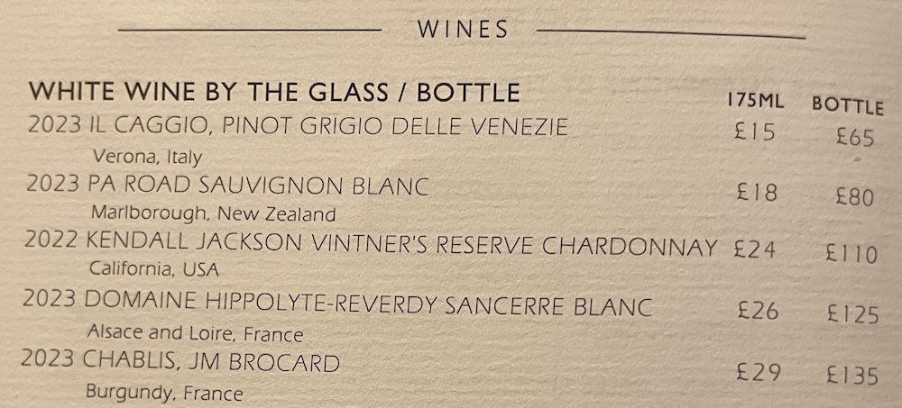 a menu of wine bottles