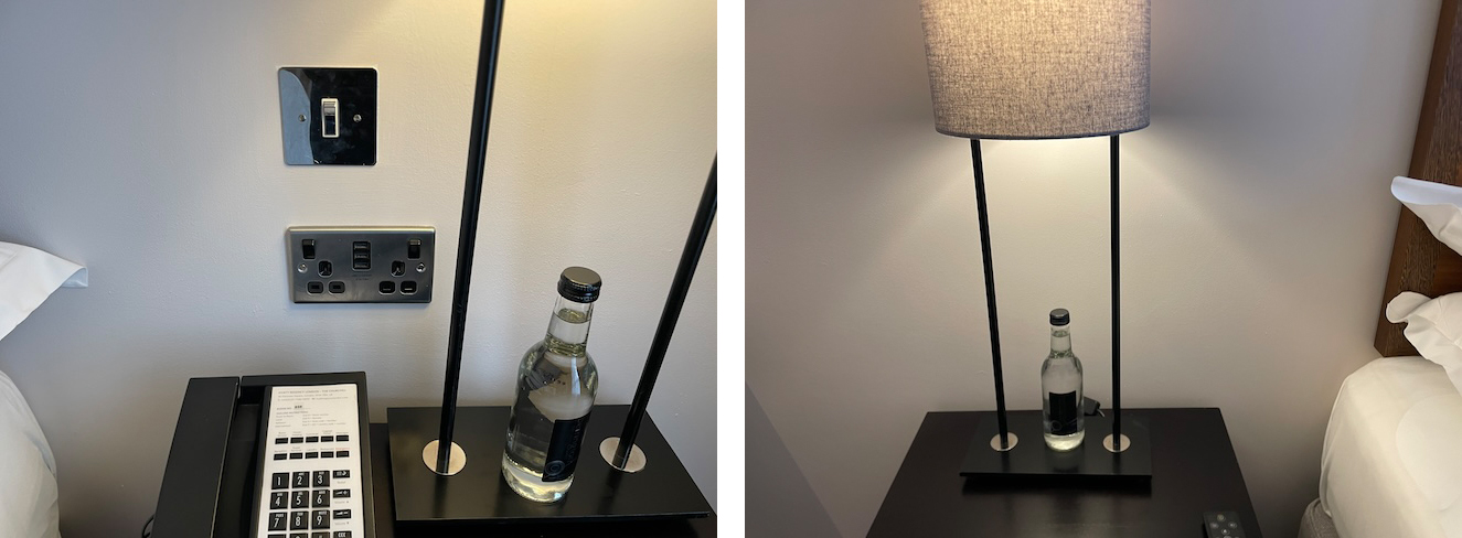 a lamp with a bottle on it