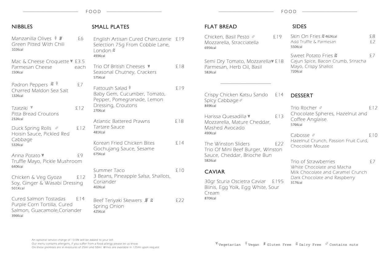 a menu of a restaurant