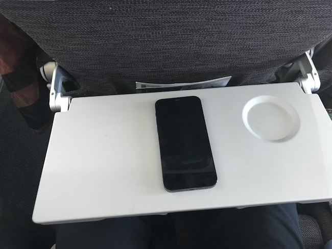 a phone on a tray