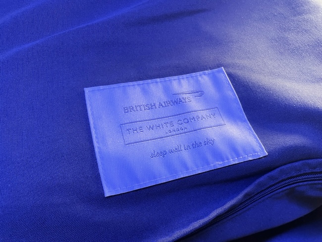 a blue fabric with a label