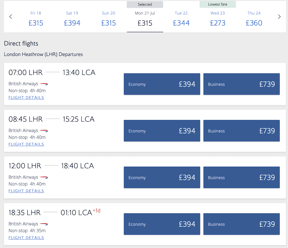 a screenshot of a flight schedule