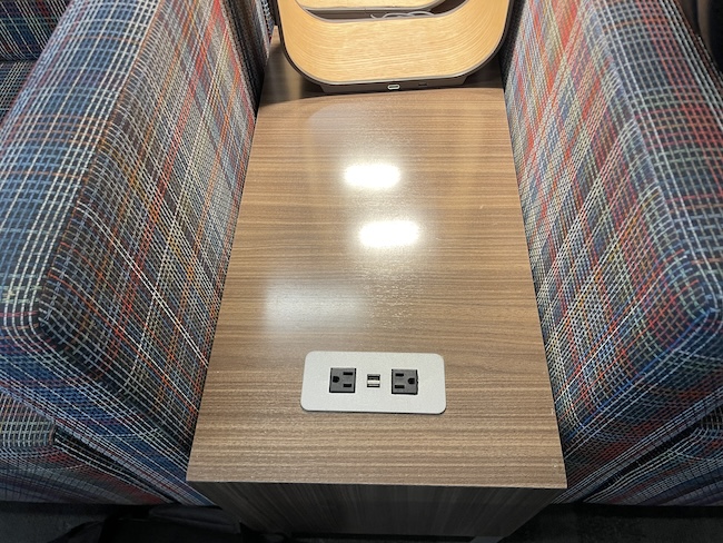 a table with a power outlet on it