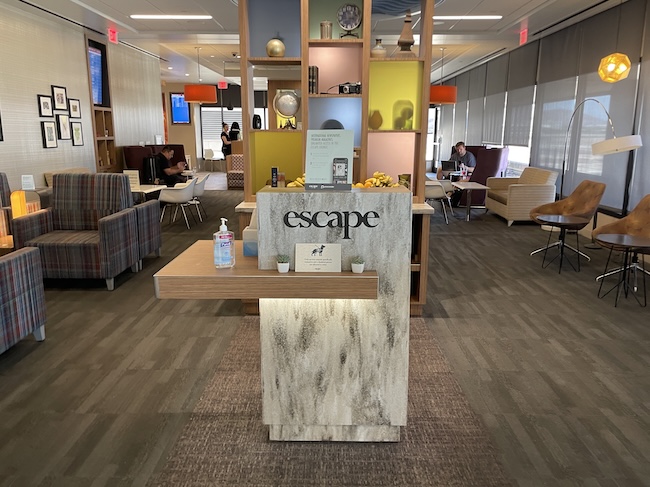 a reception desk in a hotel