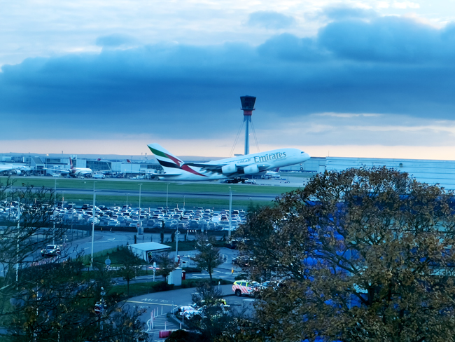 an airplane taking off from a runway