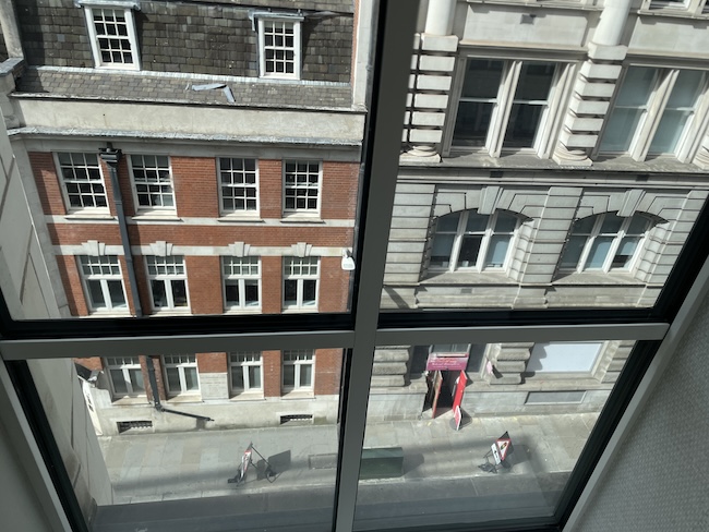 a view of a street from a window