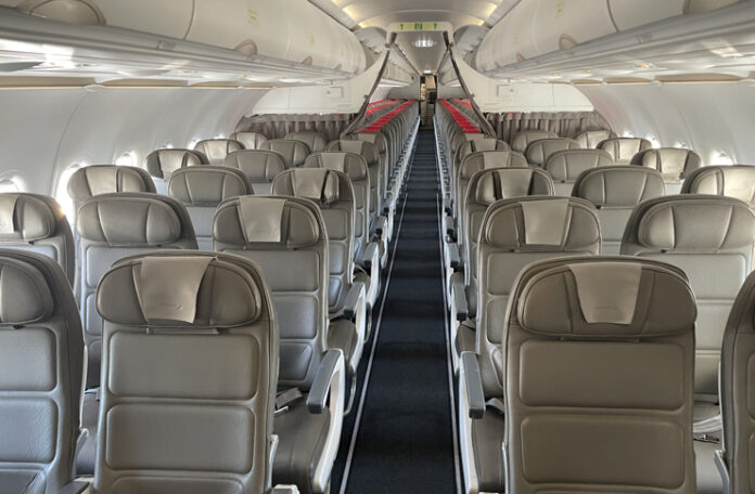 an airplane with rows of seats