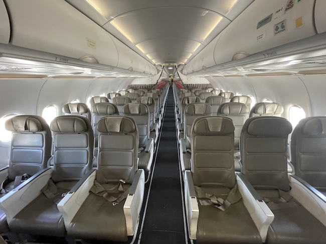 a row of seats in an airplane