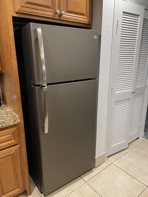 a refrigerator in a kitchen