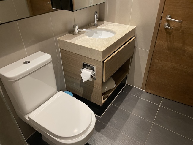 a bathroom with a sink and toilet