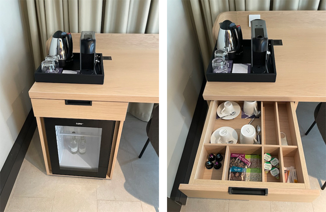 a coffee machine and coffee maker in a drawer