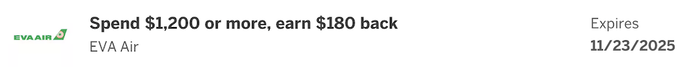 Amex Eva Air offer August 2025 save $180 when you spend $1,200.