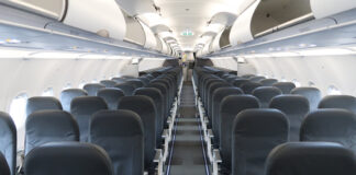 an airplane with rows of seats