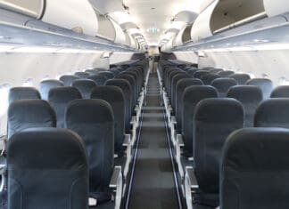 an airplane with rows of seats
