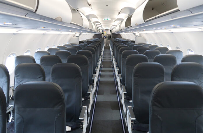 an airplane with rows of seats