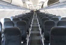 an airplane with rows of seats