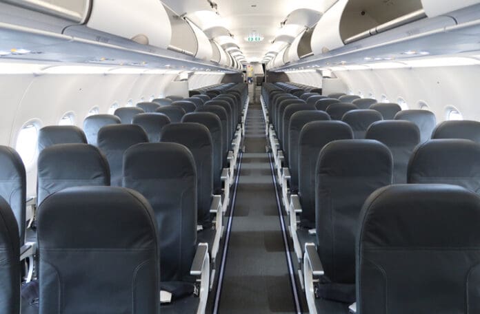 an airplane with rows of seats