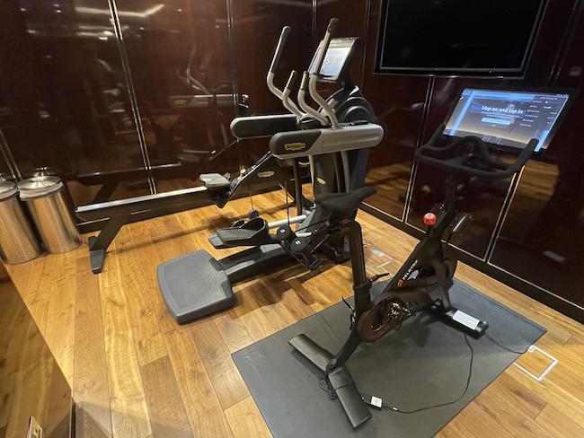 a exercise machines on a wood floor