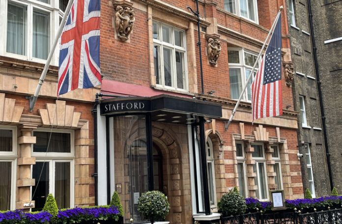 flags on the front of a building