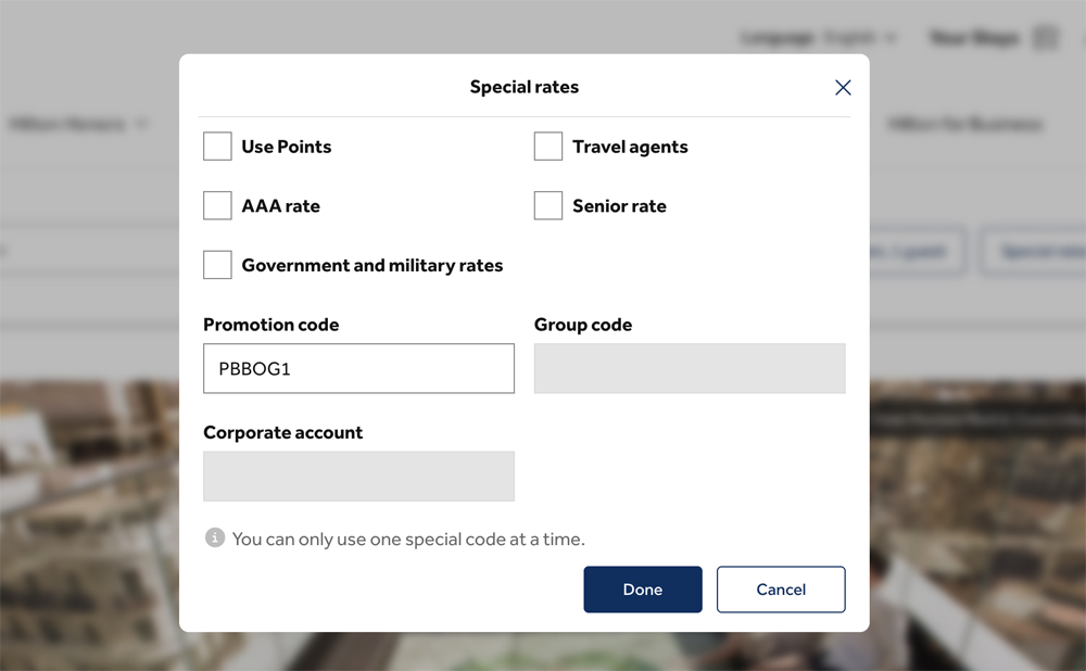 Insert a Hilton Promo Code