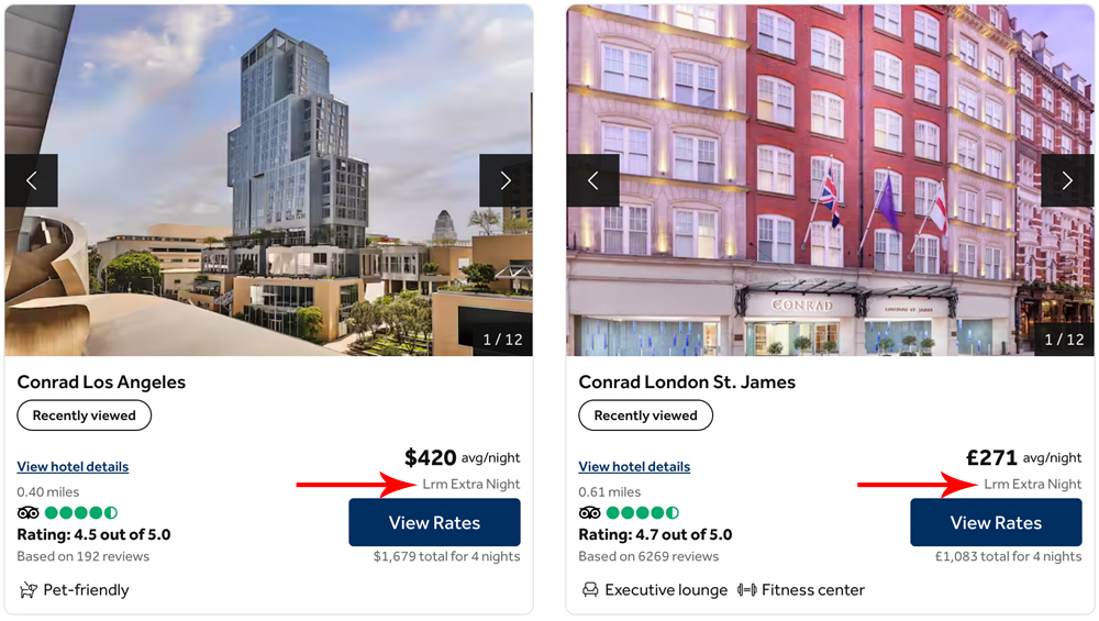 Hilton's website showing the LRM rate