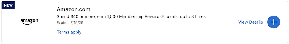 Image showing a targeted Amex offer for Amazon.com purchases.