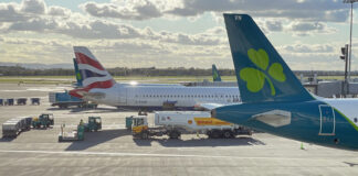 airplanes parked on a runway