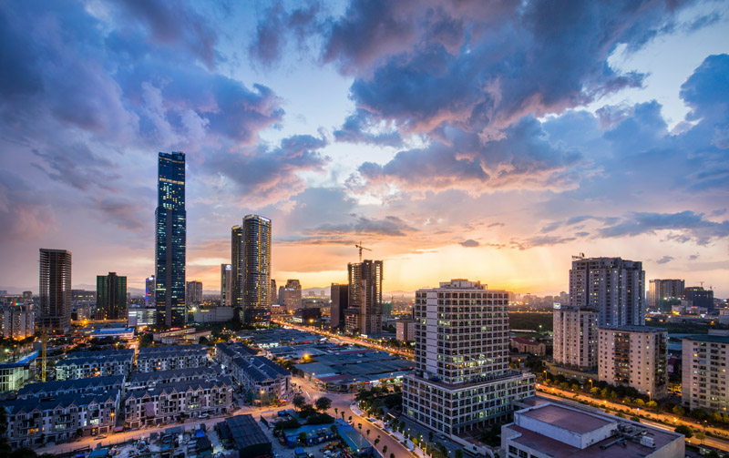 a city with many tall buildings