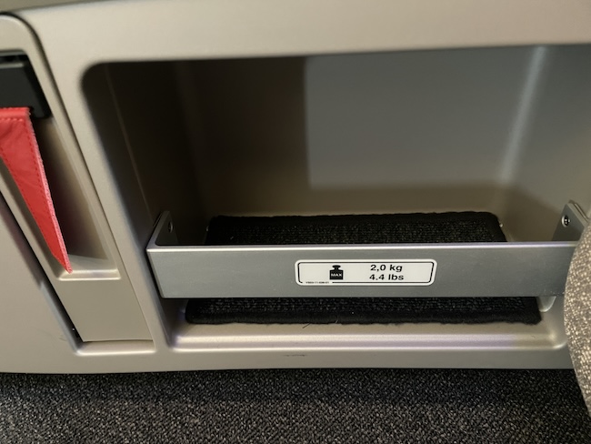 Iberia A321XLR Business Class floor level storage.