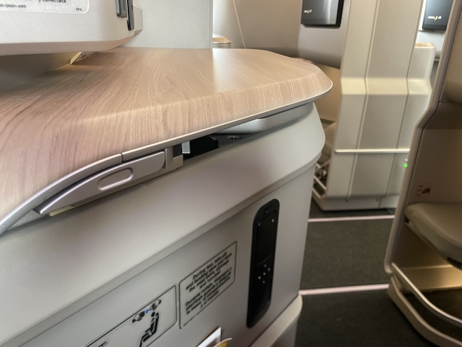 Iberia A321XLR Business Class tray table.