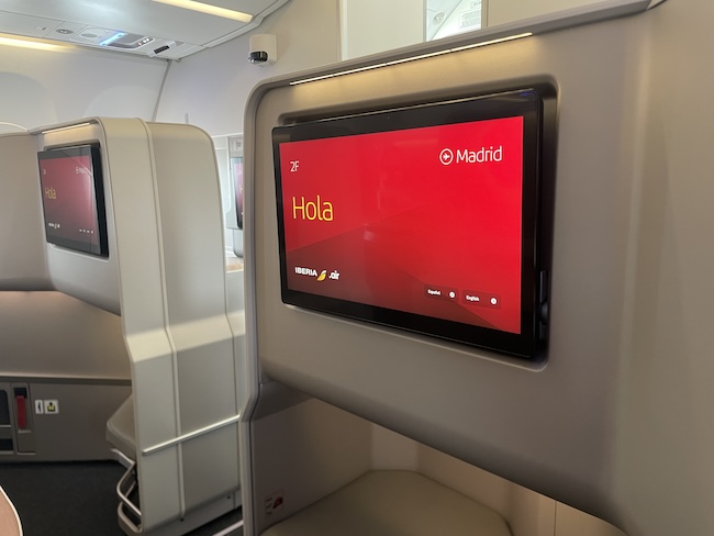 Iberia A321XLR Business Class Entertainment Screen attached to the side wall.