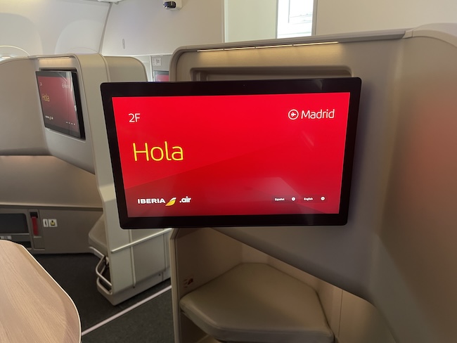 Iberia A321XLR Business Class Entertainment Screen attached to the side wall.