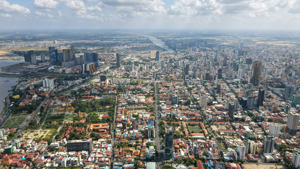 a city with many buildings and roads