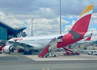 a plane with stairs on the side