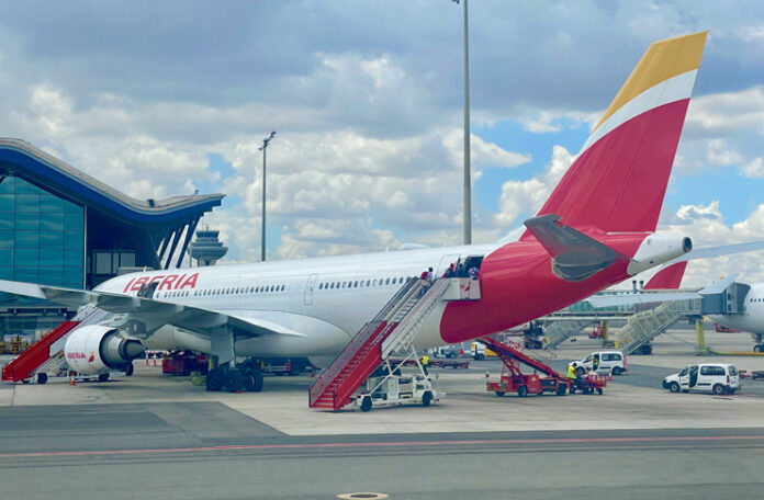 a plane with stairs on the side