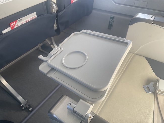 a tray on a plane