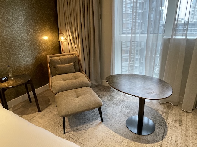 a chair and table in a room