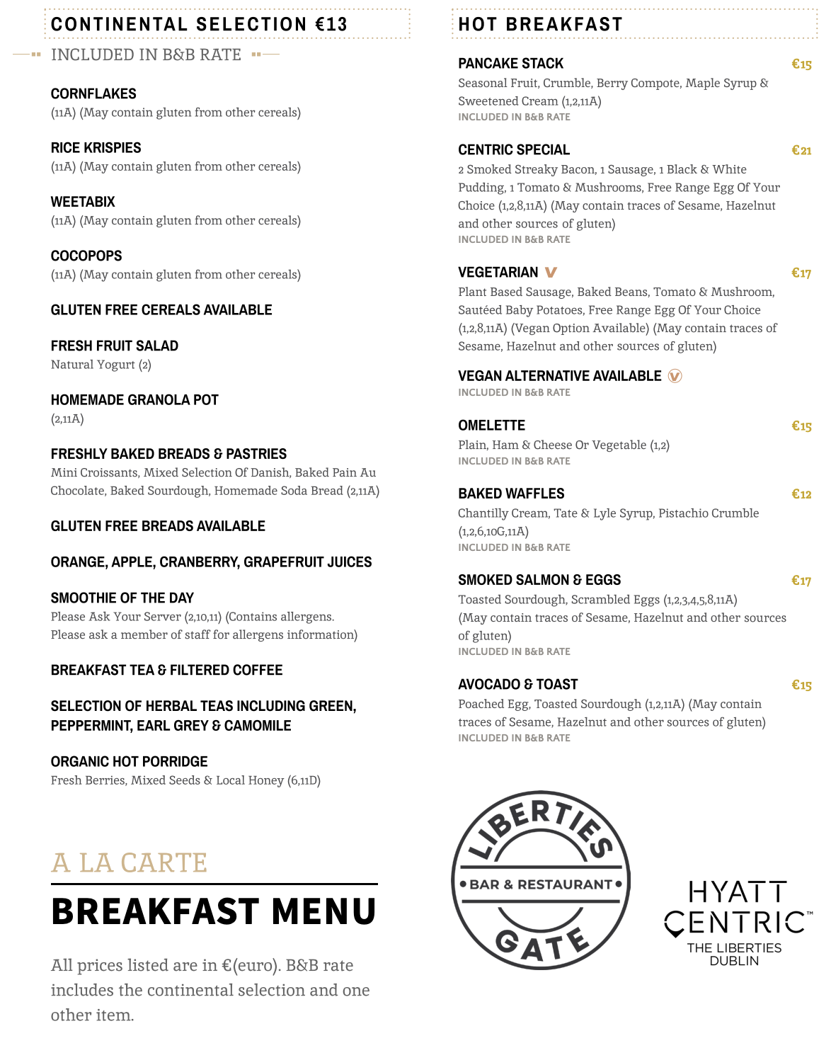 a menu of a restaurant