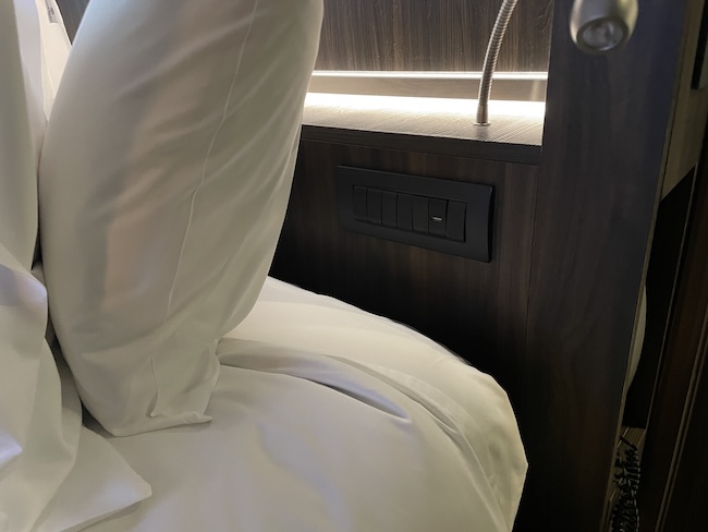 a close up of a bed