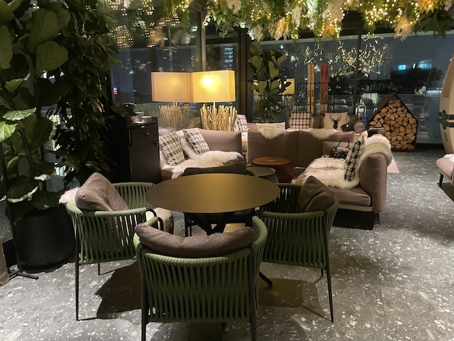 a room with a table and chairs