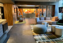 a room with a couch and a rug